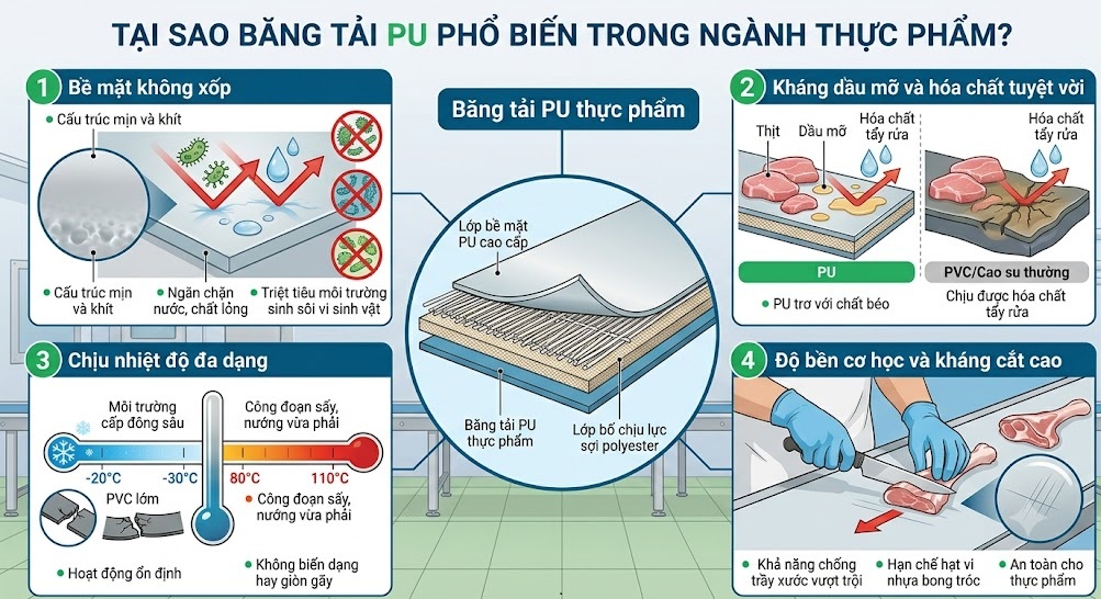 Băng tải PU trong ngành thực phẩm