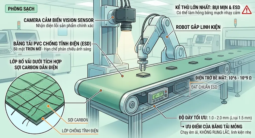 Băng tải PVC cho ngành điện tử Băng tải PVC cho ngành điện tử