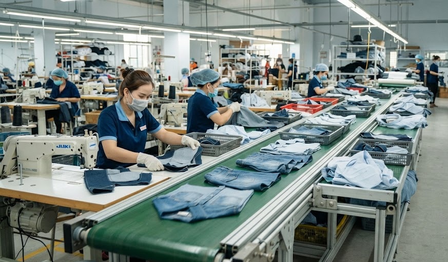 Băng tải PVC trong dây chuyền may