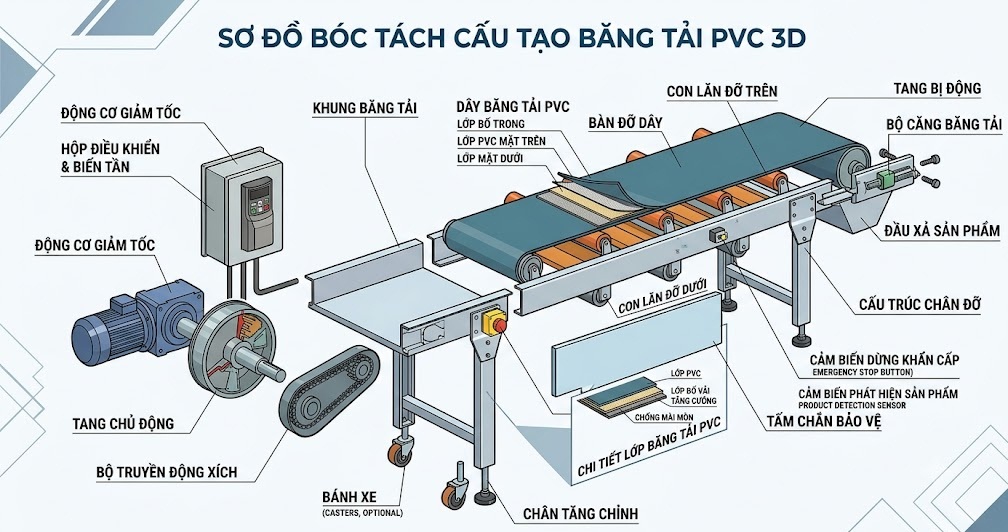 Cấu tạo băng tải PVC
