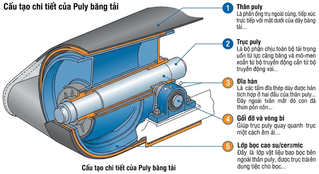Cấu tạo puly băng tải